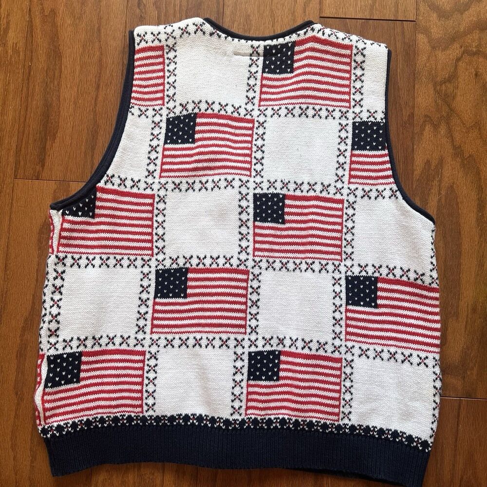 Vintage Sweater Loft USA Flag‎ Patchwork Vest Medium Cottagecore Grandmacore - Picture 2 of 16